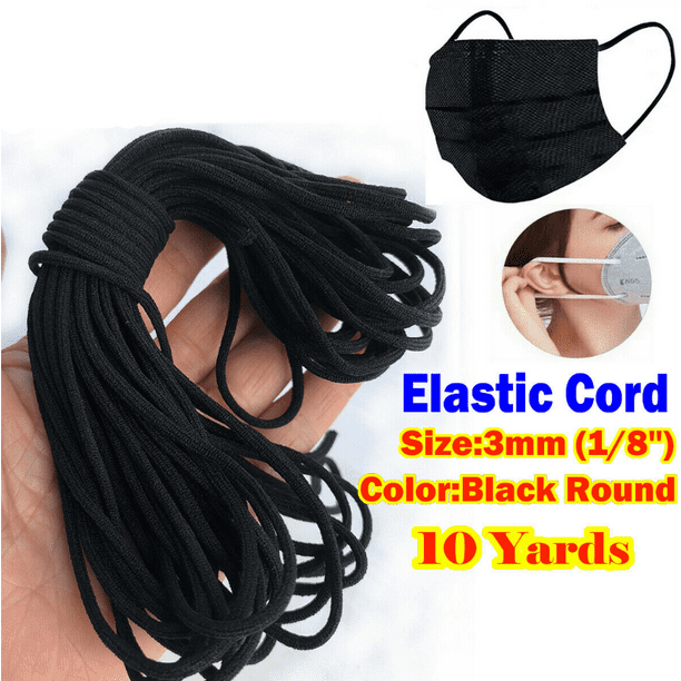 SOFT GENTLE on ears QUALITY Black Flat Elastic Cord 3mm FACE COVER ROPE 100 Yard 